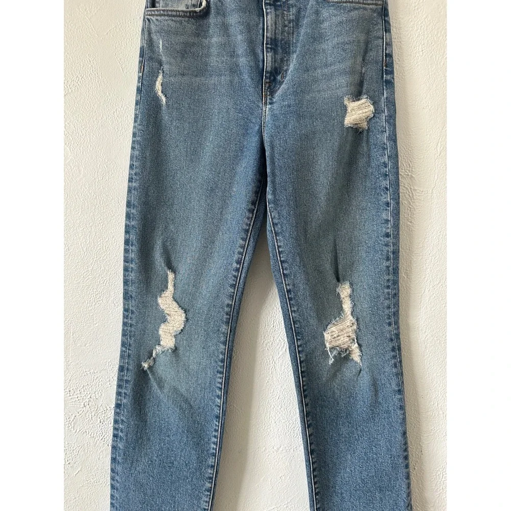 Current/Elliott Womens High Rise Straight Leg Distressed Ripped Jeans Blue 25